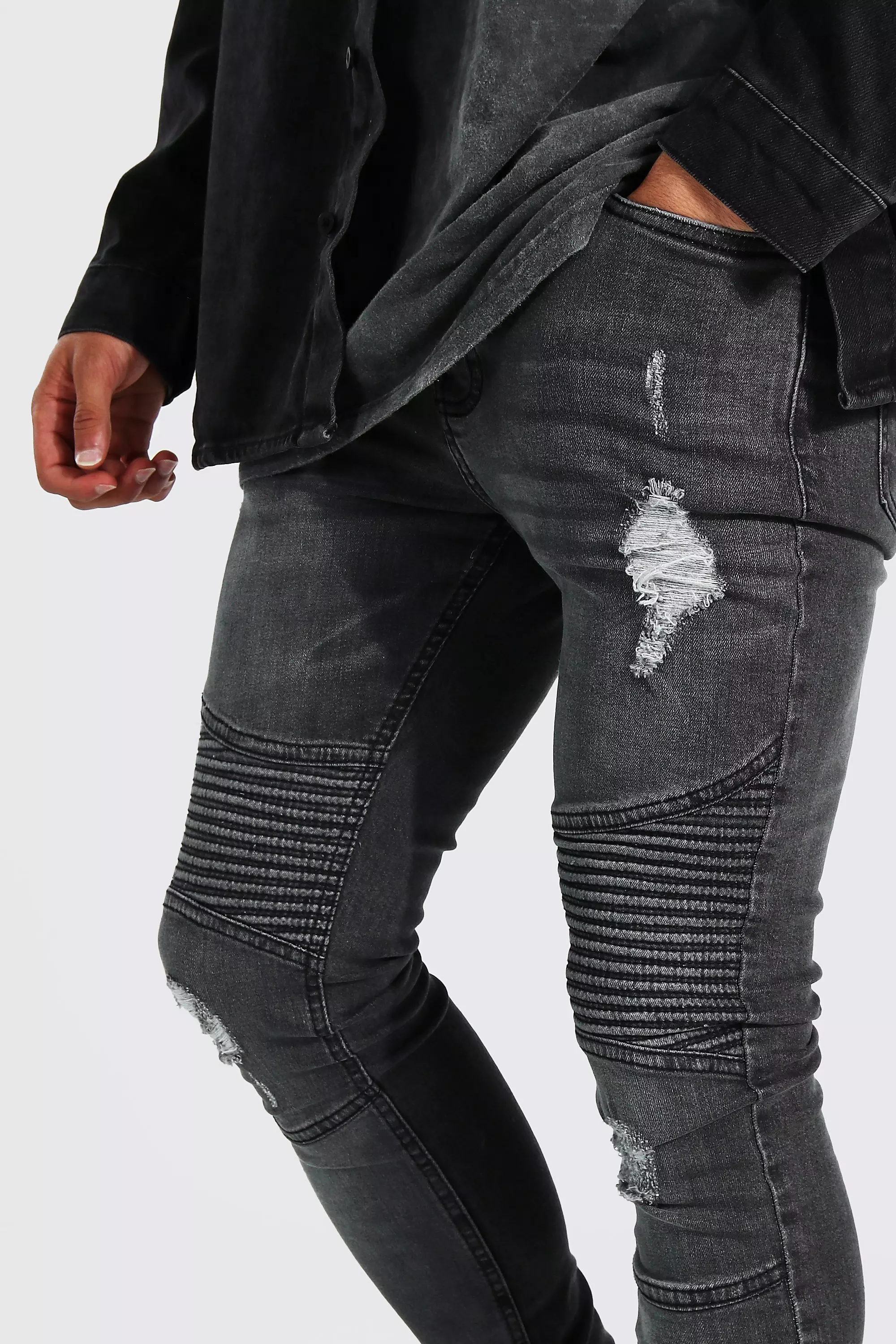 Grey skinny 2025 biker jeans